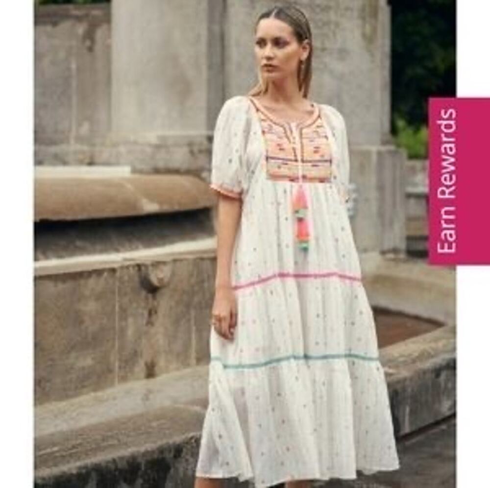 See And Be Seen Embroidered Bohemian Dress Size M Medium Multicolor